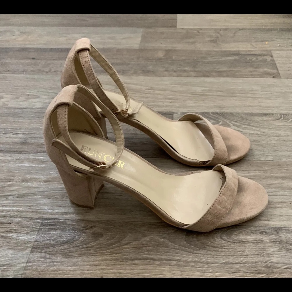 Eunicer Tan High Heels Size 6 Strappy Chunky Block Heel Suede